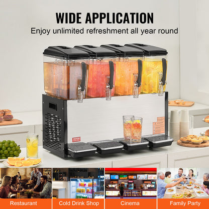 Gewerblicher Getränkespender, 4 Tanks à 12 Liter, Saftspender, 510-W-Edelstahl-Eistee-Maschine mit Kühltemperatur von 7–12 °C, für kalte Getränke in Restaurants, Bars und auf Partys