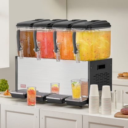 Gewerblicher Getränkespender, 4 Tanks à 12 Liter, Saftspender, 510-W-Edelstahl-Eistee-Maschine mit Kühltemperatur von 7–12 °C, für kalte Getränke in Restaurants, Bars und auf Partys