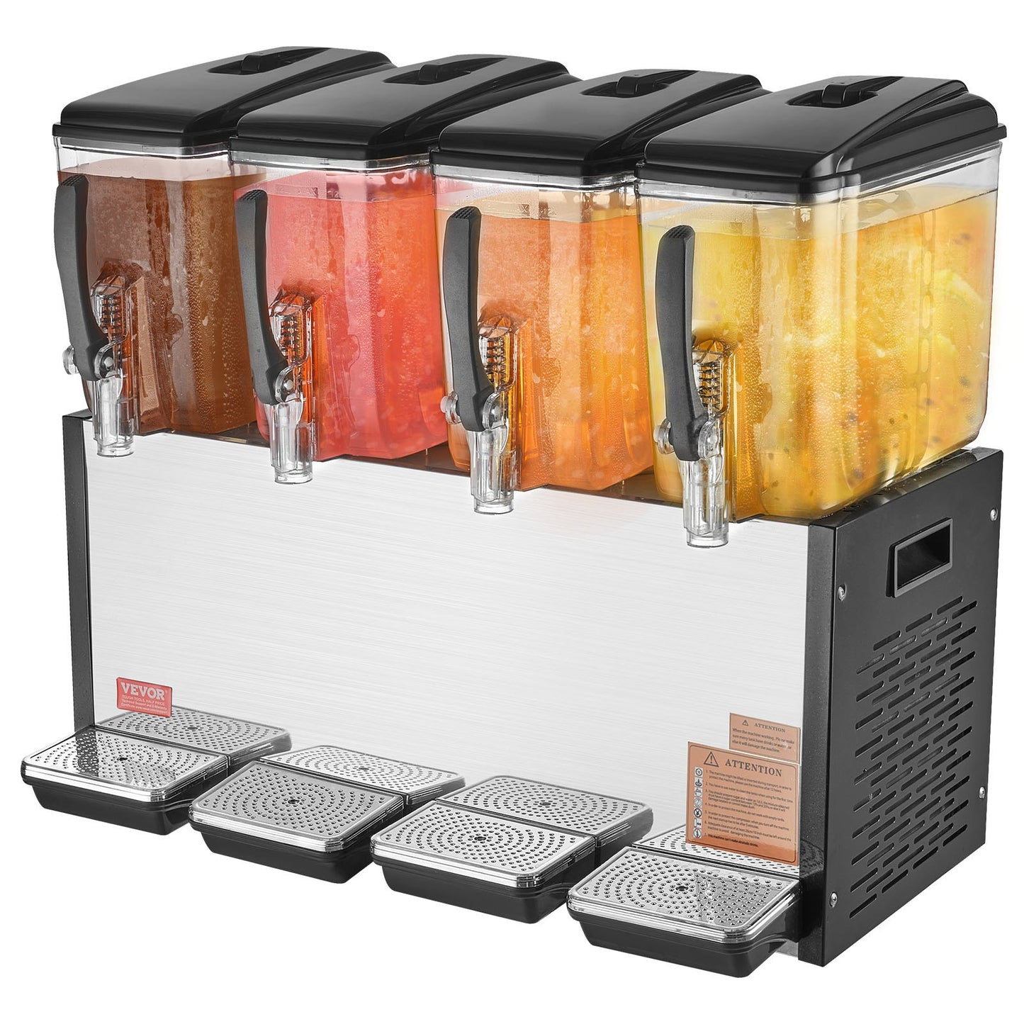 Gewerblicher Getränkespender, 4 Tanks à 12 Liter, Saftspender, 510-W-Edelstahl-Eistee-Maschine mit Kühltemperatur von 7–12 °C, für kalte Getränke in Restaurants, Bars und auf Partys