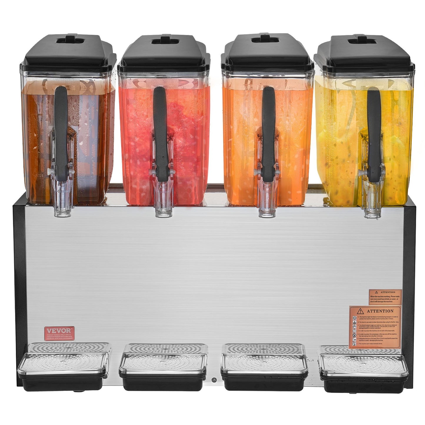 Gewerblicher Getränkespender, 4 Tanks à 12 Liter, Saftspender, 510-W-Edelstahl-Eistee-Maschine mit Kühltemperatur von 7–12 °C, für kalte Getränke in Restaurants, Bars und auf Partys