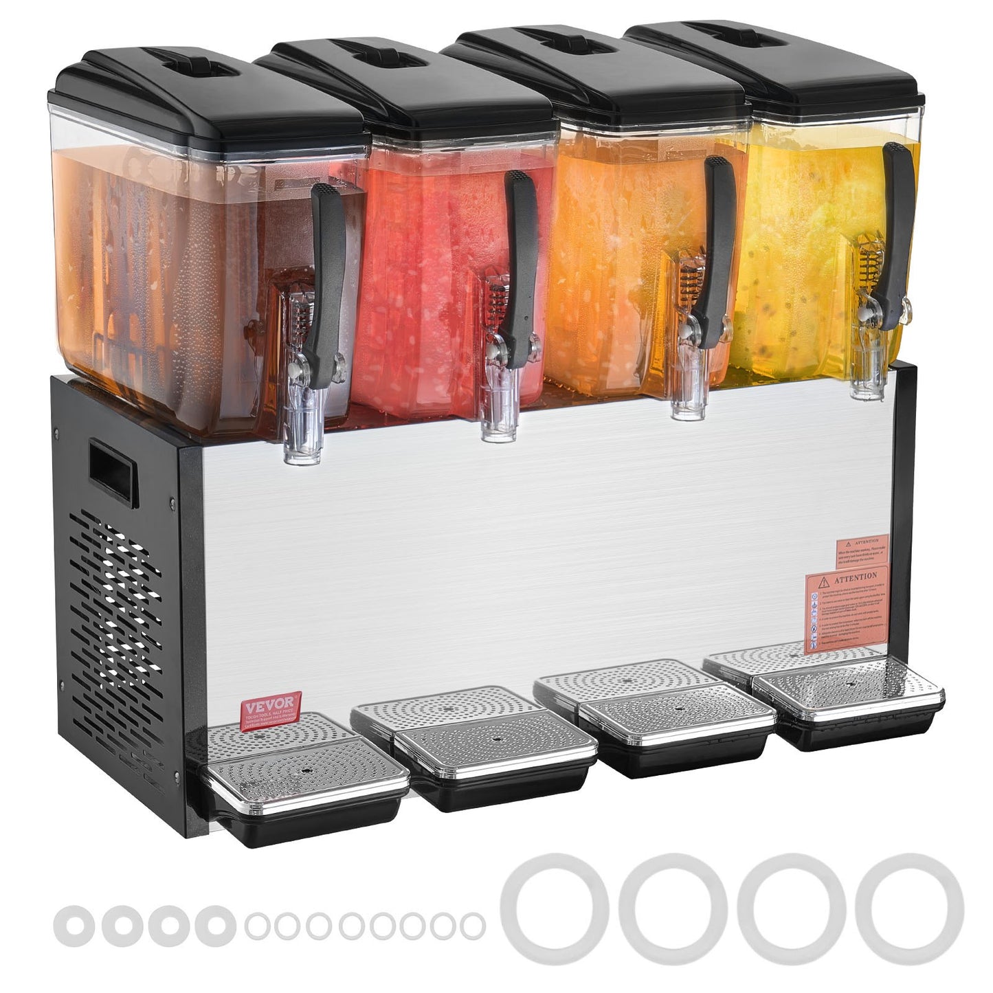 Gewerblicher Getränkespender, 4 Tanks à 12 Liter, Saftspender, 510-W-Edelstahl-Eistee-Maschine mit Kühltemperatur von 7–12 °C, für kalte Getränke in Restaurants, Bars und auf Partys