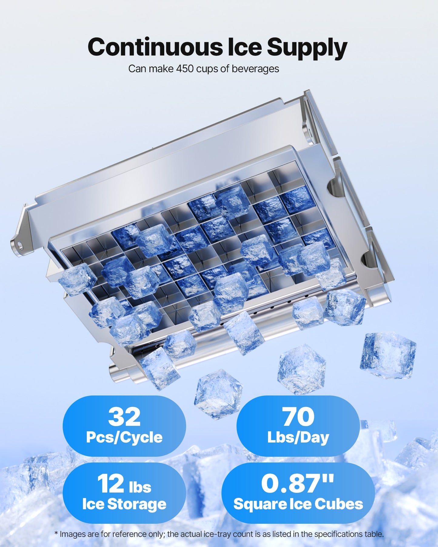 Gewerbliche Eismaschine, 40,82 kg/24 h mit 5,44 kg Vorratskapazität, 32 Eiswürfel pro Zyklus, freistehende und Tisch-Eismaschine aus Edelstahl mit LED-Anzeige und Selbstreinigungsfunktion, für Hausbar und Restaurant