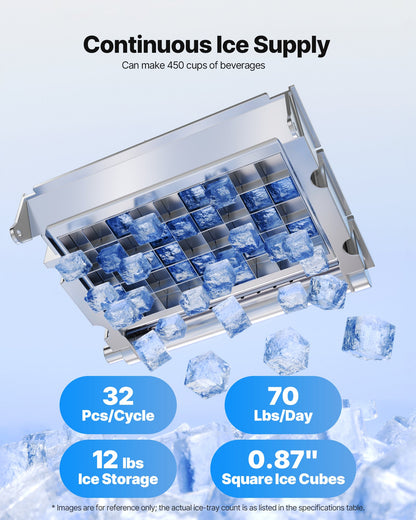 Gewerbliche Eismaschine, 40,82 kg/24 h mit 5,44 kg Vorratskapazität, 32 Eiswürfel pro Zyklus, freistehende und Tisch-Eismaschine aus Edelstahl mit LED-Anzeige und Selbstreinigungsfunktion, für Hausbar und Restaurant