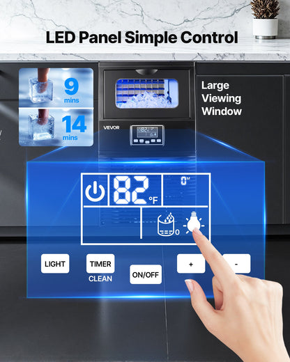 Gewerbliche Eismaschine, 40,82 kg/24 h mit 5,44 kg Vorratskapazität, 32 Eiswürfel pro Zyklus, freistehende und Tisch-Eismaschine aus Edelstahl mit LED-Anzeige und Selbstreinigungsfunktion, für Hausbar und Restaurant