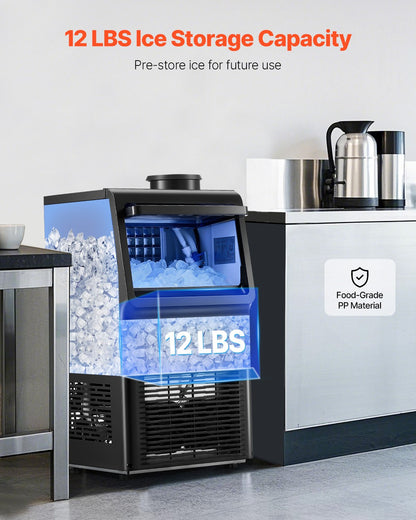 Gewerblicher Eiswürfelbereiter (90 lbs/24h), 36 Eiswürfel in 15 Minuten, freistehendes Gerät mit 12 lbs großem Vorratsvolumen für Bars, Büros und Restaurants, mit LED-Digitalanzeige und Selbstreinigungsfunktion