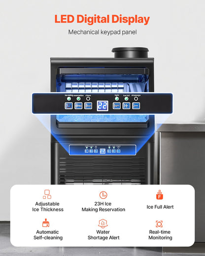 Gewerblicher Eiswürfelbereiter (90 lbs/24h), 36 Eiswürfel in 15 Minuten, freistehendes Gerät mit 12 lbs großem Vorratsvolumen für Bars, Büros und Restaurants, mit LED-Digitalanzeige und Selbstreinigungsfunktion