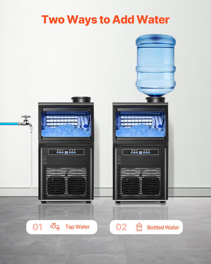 Gewerblicher Eiswürfelbereiter (90 lbs/24h), 36 Eiswürfel in 15 Minuten, freistehendes Gerät mit 12 lbs großem Vorratsvolumen für Bars, Büros und Restaurants, mit LED-Digitalanzeige und Selbstreinigungsfunktion