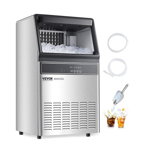 Commercial Ice Maker Machine, 110lbs/24H Ice Maker Machine with 33lbs Storage Capacity, 50 Ice Cubes in 15 Minutes, LED Digital Display Freestanding Self-Cleaning for Bar Office Restaurant