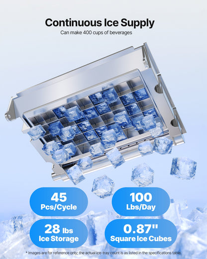 Gewerbliche Eismaschine, 45,36 kg/24 h mit 12,7 kg Vorrat, 45 Eiswürfel pro Zyklus, freistehende und unterbaufähige Edelstahl-Eismaschine mit LED-Anzeige und Selbstreinigungsfunktion, für Bars und Restaurants