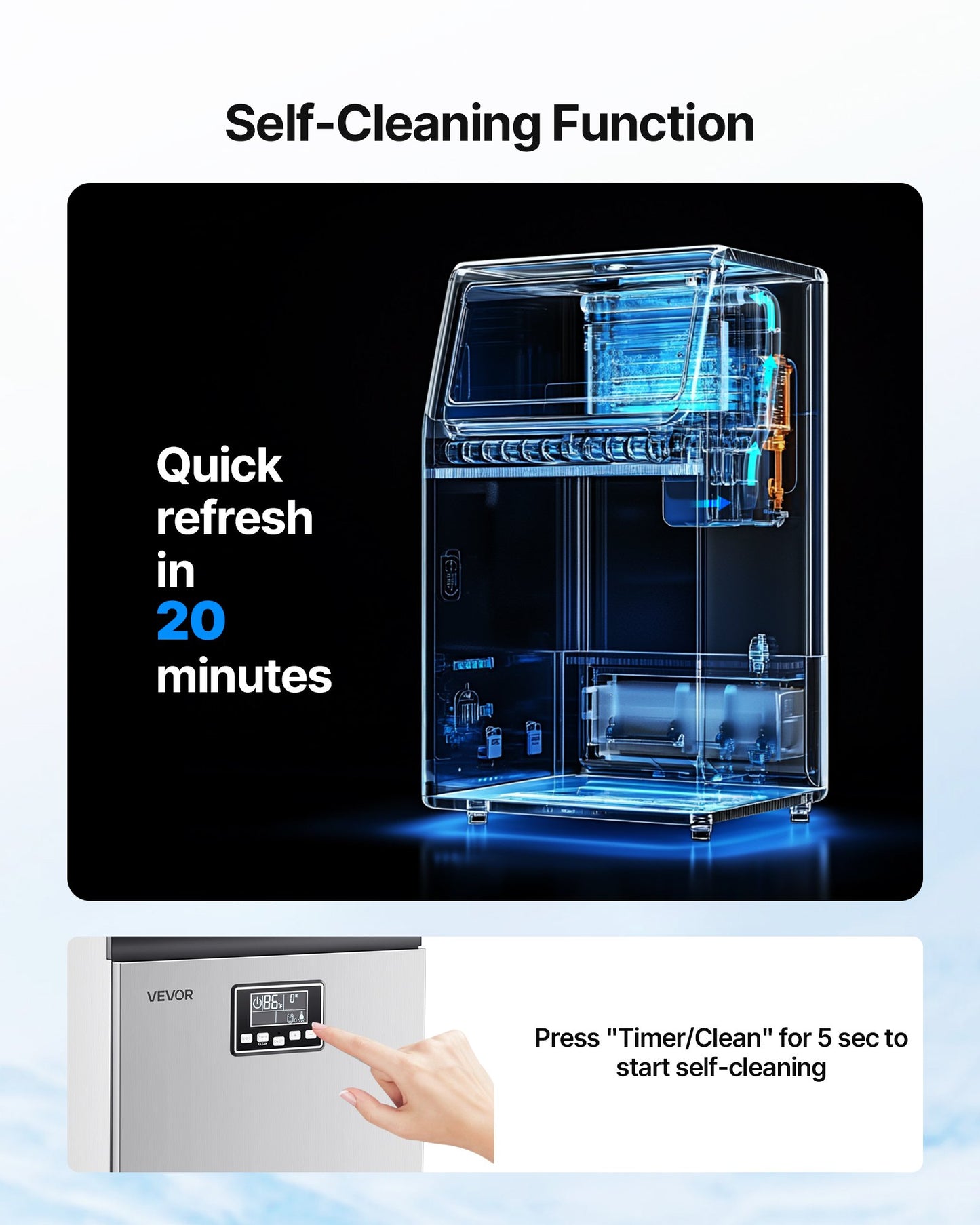 Gewerbliche Eismaschine, 45,36 kg/24 h mit 12,7 kg Vorrat, 45 Eiswürfel pro Zyklus, freistehende und unterbaufähige Edelstahl-Eismaschine mit LED-Anzeige und Selbstreinigungsfunktion, für Bars und Restaurants