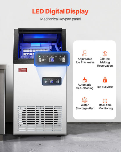 110lbs/24H Commercial Ice Maker, 36 Ice Cubes in 15 Minutes, Freestanding Ice Maker Machine with 28lbs Large Storage Capacity for Bar Office Restaurant, with LED Digital Display & Self-Cleaning