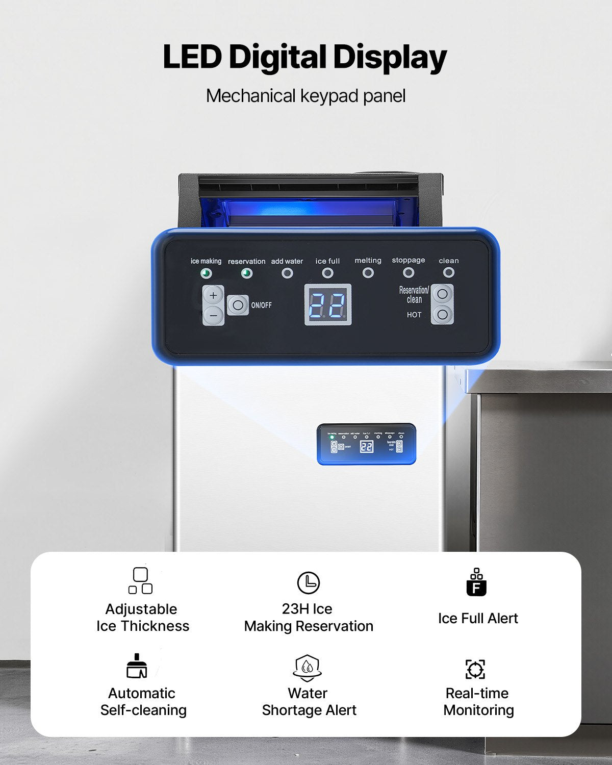 110lbs/24H Commercial Ice Maker, 36 Ice Cubes in 15 Minutes, Freestanding Ice Maker Machine with 28lbs Large Storage Capacity for Bar Office Restaurant, with LED Digital Display & Self-Cleaning