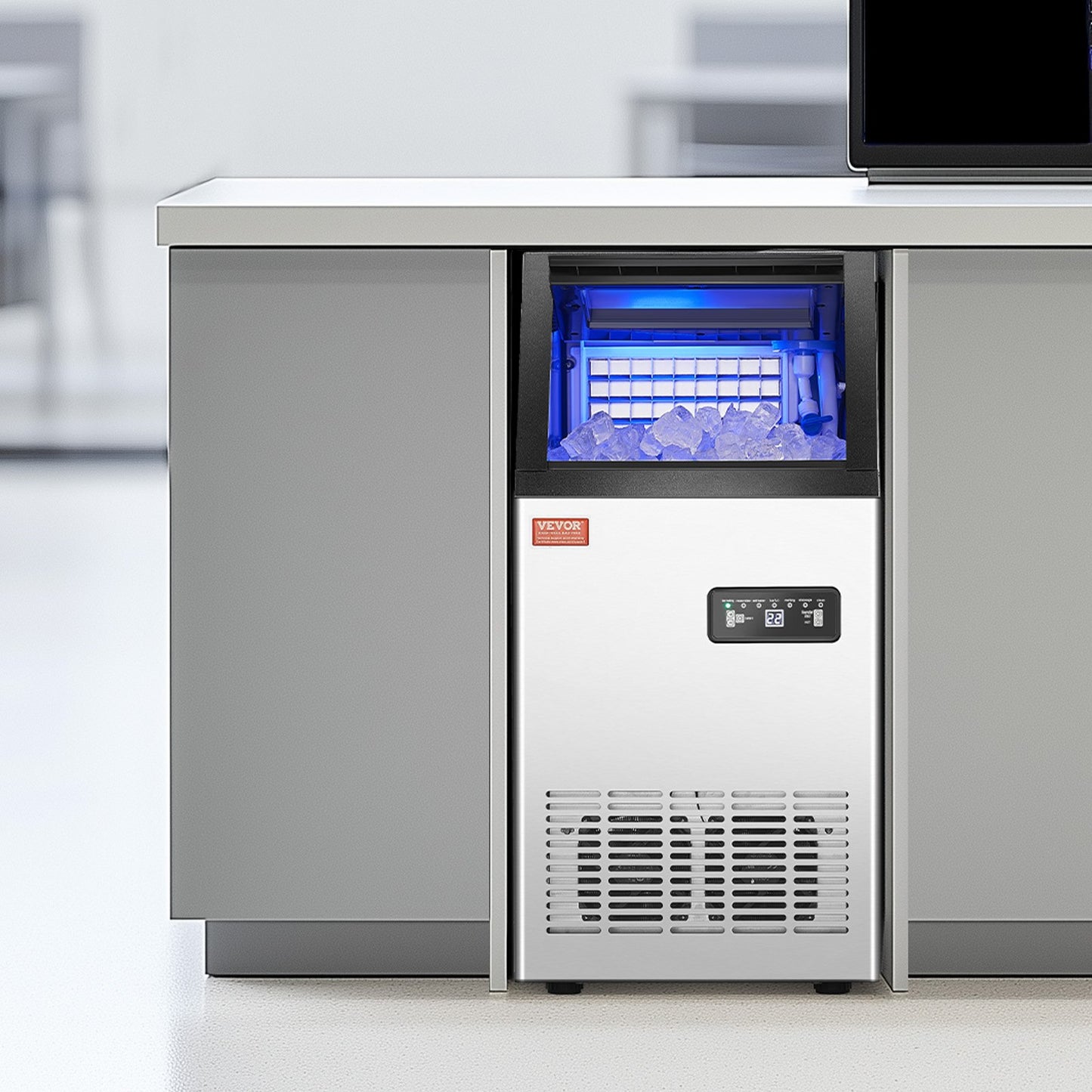 110lbs/24H Commercial Ice Maker, 36 Ice Cubes in 15 Minutes, Freestanding Ice Maker Machine with 28lbs Large Storage Capacity for Bar Office Restaurant, with LED Digital Display & Self-Cleaning