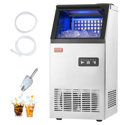 110lbs/24H Commercial Ice Maker, 36 Ice Cubes in 15 Minutes, Freestanding Ice Maker Machine with 28lbs Large Storage Capacity for Bar Office Restaurant, with LED Digital Display & Self-Cleaning