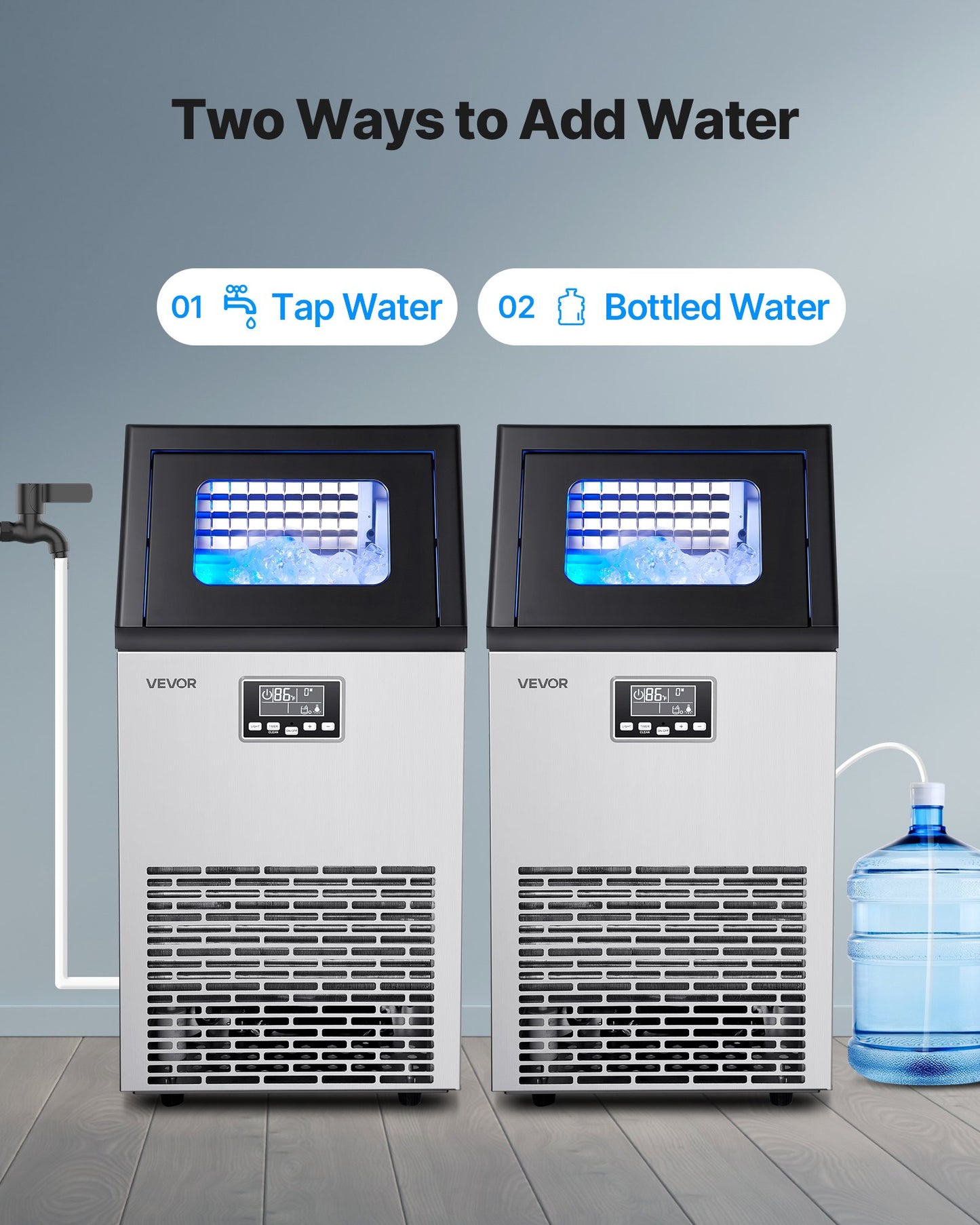 Gewerbliche Eismaschine, 54,43 kg/24 h mit 12,7 kg Vorratskapazität, 45 Eiswürfel pro Zyklus, freistehende und unterbaufähige Eismaschine aus Edelstahl mit LED-Anzeige und Selbstreinigungsfunktion, für Bars und Restaurants