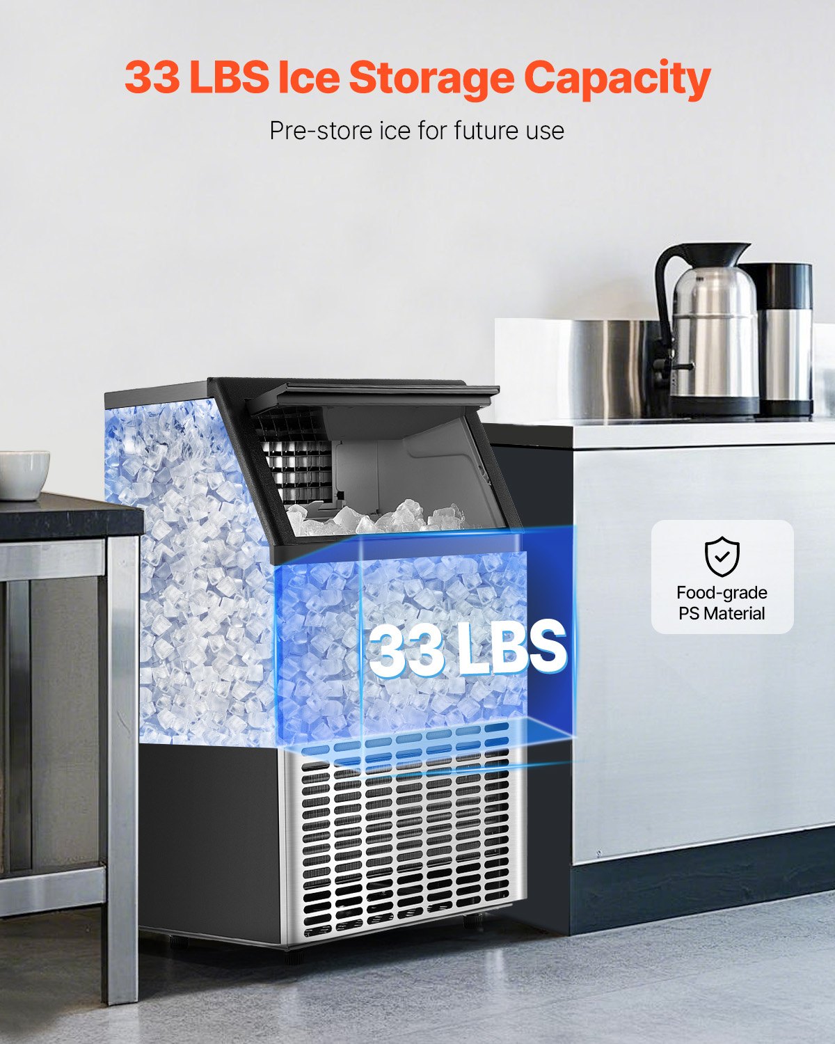 120lbs/24H Commercial Ice Maker, 45 Ice Cubes in 15 Minutes, Freestanding Ice Maker Machine with 33lbs Large Storage Capacity for Bar Office Restaurant, with LED Digital Display & Self-Cleaning