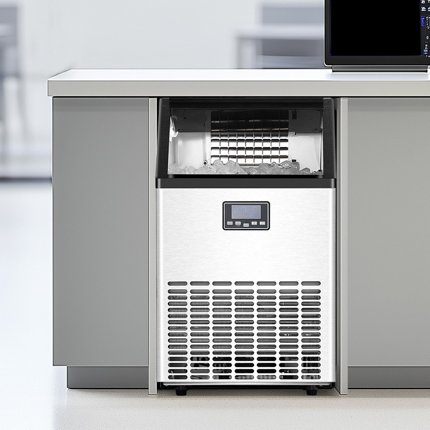 120lbs/24H Commercial Ice Maker, 45 Ice Cubes in 15 Minutes, Freestanding Ice Maker Machine with 33lbs Large Storage Capacity for Bar Office Restaurant, with LED Digital Display & Self-Cleaning