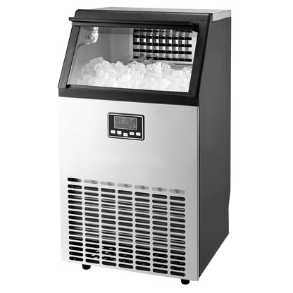 130lbs/24H Commercial Ice Maker, 45 Ice Cubes in 15 Minutes, Freestanding Ice Maker Machine with 33lbs Large Storage Capacity for Bar Office Restaurant, with LED Digital Display & Self-Cleaning