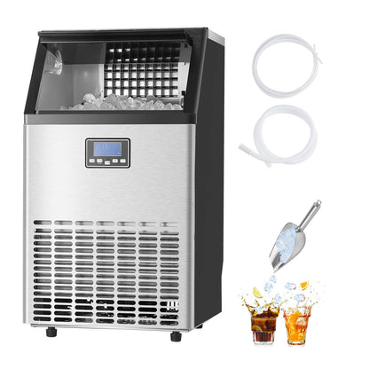 130lbs/24H Commercial Ice Maker, 45 Ice Cubes in 15 Minutes, Freestanding Ice Maker Machine with 33lbs Large Storage Capacity for Bar Office Restaurant, with LED Digital Display & Self-Cleaning