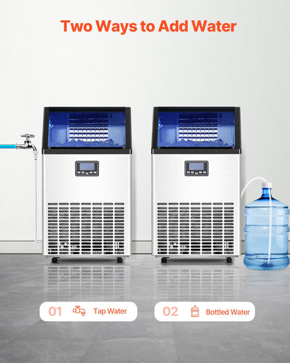 150lbs/24H Commercial Ice Maker, 45 Ice Cubes in 15 Minutes, Freestanding Ice Maker Machine with 33lbs Large Storage Capacity for Bar Office Restaurant, with LED Digital Display & Self-Cleaning