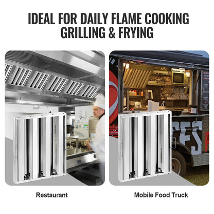 Gewerblicher Dunstabzugsfilter, 39,4 x 49,5 cm (15,5 x 19,5 Zoll), Edelstahl-Baffle-Filter für fettabweisende gewerbliche Küchenabzugshauben, 3 Rillen, 6er-Pack