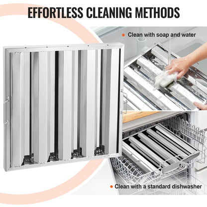 Gewerblicher Dunstabzugsfilter, 49,5 x 49,5 cm (19,5 x 19,5 Zoll), Edelstahl-Baffle-Filter für fettabweisende gewerbliche Küchenabzugshauben, 4 Rillen, 1 Stück