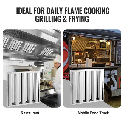 Gewerblicher Dunstabzugsfilter, 49,5 x 49,5 cm (19,5 x 19,5 Zoll), Edelstahl-Baffle-Filter für fettabweisende gewerbliche Küchenabzugshauben, 4 Rillen, 1 Stück