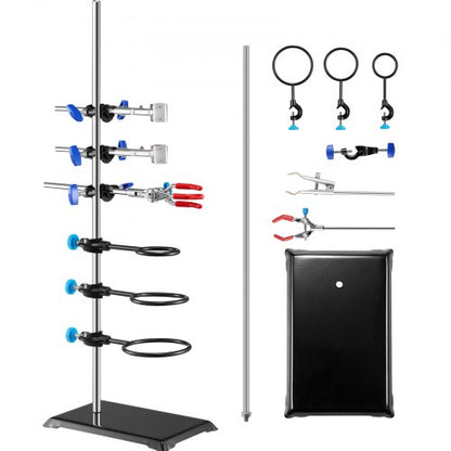 Lab Stand Support, Laboratory Retort Support Stand Set, Steel Lab Stand 59.9 cm Rod and 21.1 x 13.5 cm Cast Iron Base, Includes Flask Clamps, a Burette Clamp and Cross Clamps