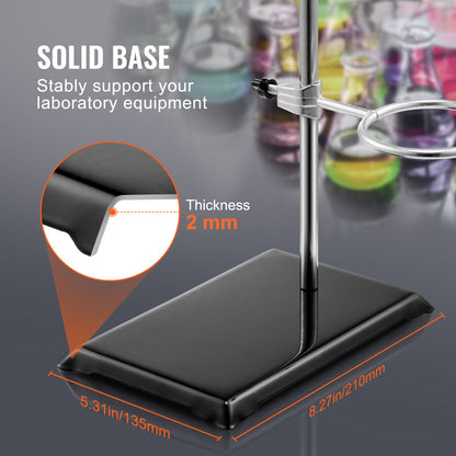 Lab Stand Support, Laboratory Retort Support Stand 2 Sets, Steel Lab Stand 59.9 cm Rod and 21.1 x 13.5 cm Cast Iron Base, Includes Flask Clamps, Burette Clamps and Cross Clamps
