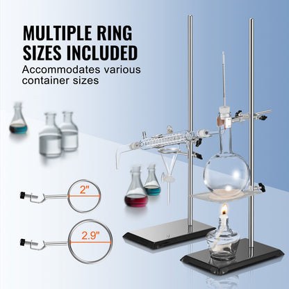 Lab Stand Support, Laboratory Retort Support Stand 2 Sets, Steel Lab Stand 59.9 cm Rod and 21.1 x 13.5 cm Cast Iron Base, Includes Flask Clamps, Burette Clamps and Cross Clamps