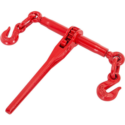 Chain Binder 5/16-3/8, Ratchet Load Binder 6600lbs Capacity, Ratchet Lever Binder with G70 Hooks, Adjustable Length, Ratchet Chain Binder for Tie Down, Hauling, Towing, Red