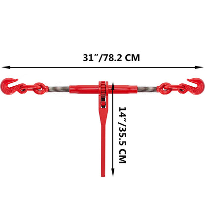 Chain Binder 5/16-3/8, Ratchet Load Binder 6600lbs Capacity, Ratchet Lever Binder with G70 Hooks, Adjustable Length, Ratchet Chain Binder for Tie Down, Hauling, Towing, Red