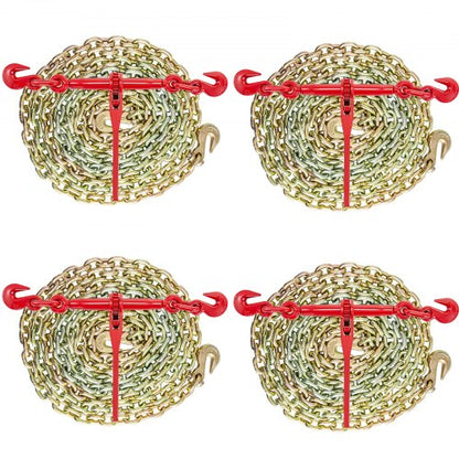 Ketten- und Zurrgurt-Set 3/8 Zoll – 1/2 Zoll, Ratschen-Ladungsgurte, 9215 lbs Arbeitskraft, Ratschengurte und Ketten, 3/8 Zoll x 10 Fuß Ketten mit G70-Haken, für LKW, zum Verzurren, Transportieren und Abschleppen