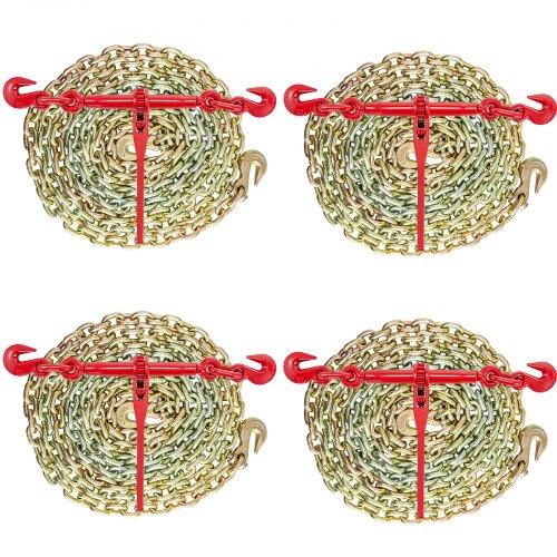 Ketten- und Zurrgurt-Set 3/8 Zoll – 1/2 Zoll, Ratschen-Ladungsgurte, 9215 lbs Arbeitskraft, Ratschengurte und Ketten, 3/8 Zoll x 10 Fuß Ketten mit G70-Haken, für LKW, zum Verzurren, Transportieren und Abschleppen
