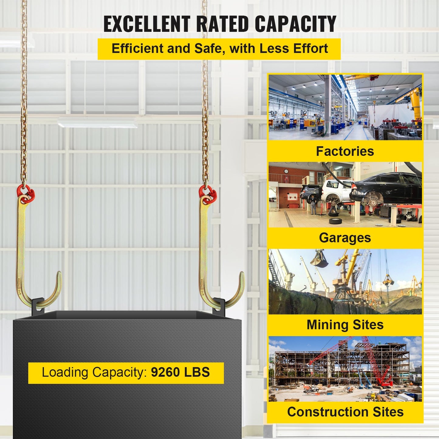 J Hook Chain, 5/16 in x 10 ft Bridle Tow Chain, G80 Bridle Transport Chain, Alloy Steel Chain with 2 G70 J Hooks, 9260 Lbs Break Strength Tow Hooks for Trucks, J Hooks Towing Straps 2PCS