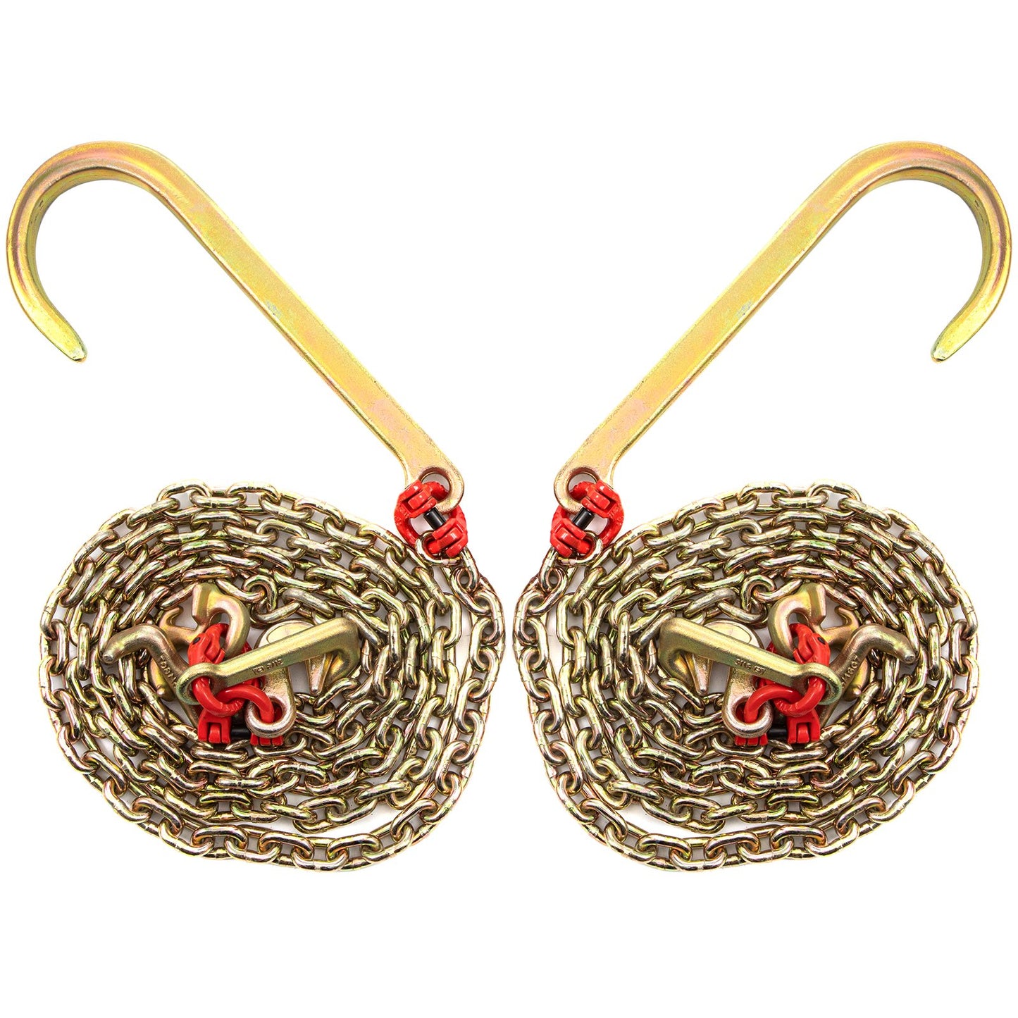 J Hook Chain, 5/16 in x 10 ft Bridle Tow Chain, G80 Bridle Transport Chain, Alloy Steel Chain with 2 G70 J Hooks, 9260 Lbs Break Strength Tow Hooks for Trucks, J Hooks Towing Straps 2PCS