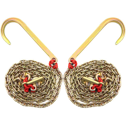 J Hook Chain, 5/16 in x 10 ft Bridle Tow Chain, G80 Bridle Transport Chain, Alloy Steel Chain with 2 G70 J Hooks, 9260 Lbs Break Strength Tow Hooks for Trucks, J Hooks Towing Straps 2PCS