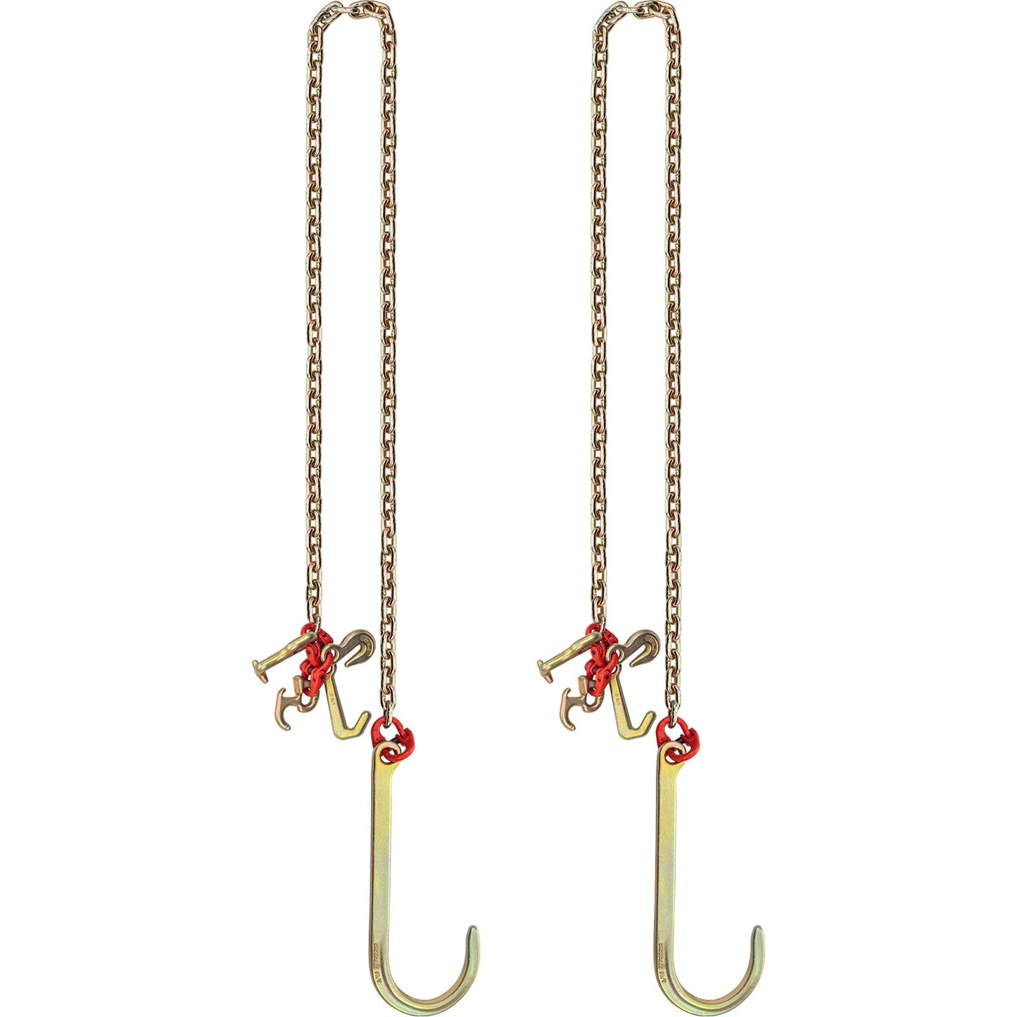 J Hook Chain, 5/16 in x 10 ft Bridle Tow Chain, G80 Bridle Transport Chain, Alloy Steel Chain with 2 G70 J Hooks, 9260 Lbs Break Strength Tow Hooks for Trucks, J Hooks Towing Straps 2PCS