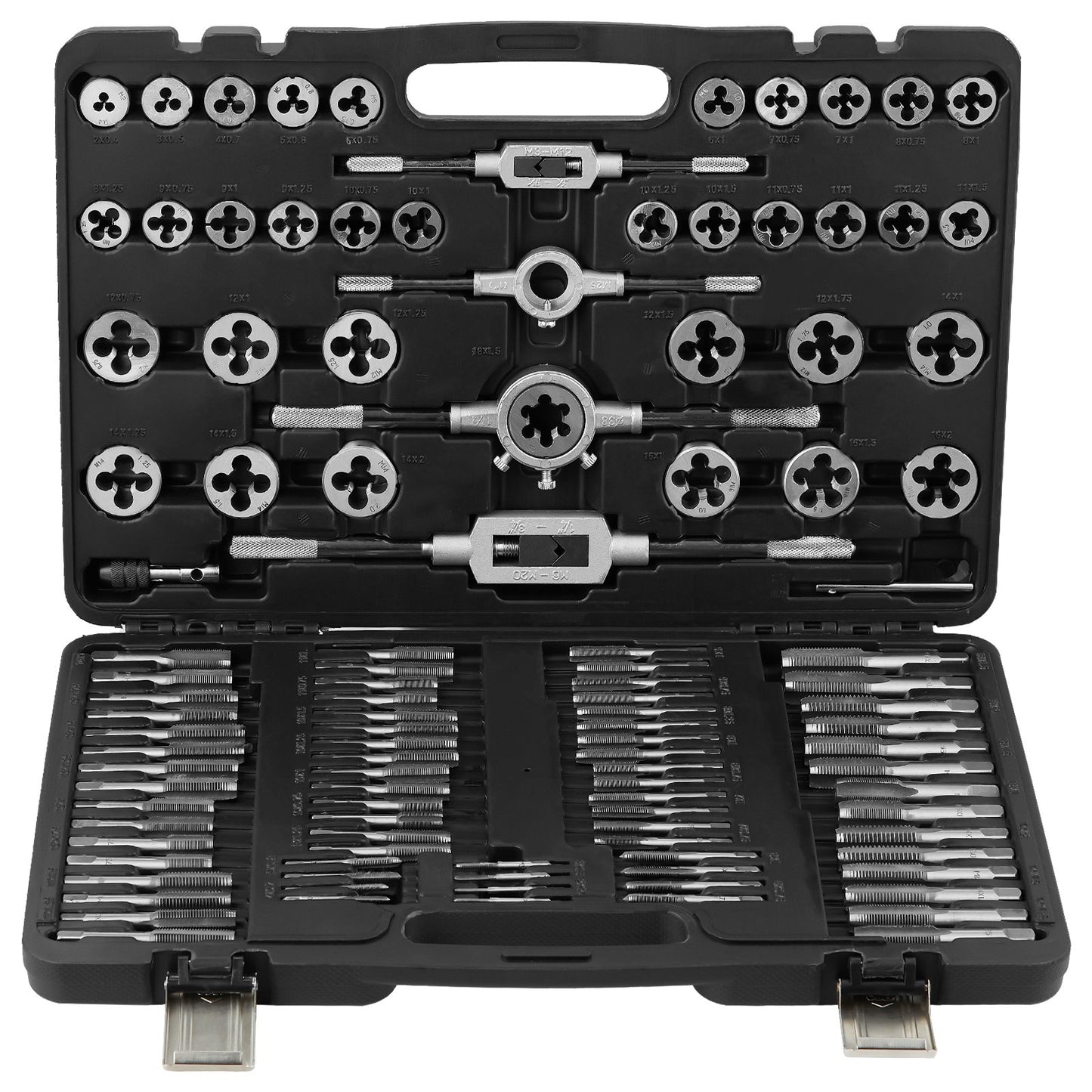 Tap and Die Set, 110-Piece Include Metric Size M2 to M18, Bearing Steel Taps and Dies, Essential Threading Tool for Cutting External Internal Threads, with Complete Accessories and Storage Case