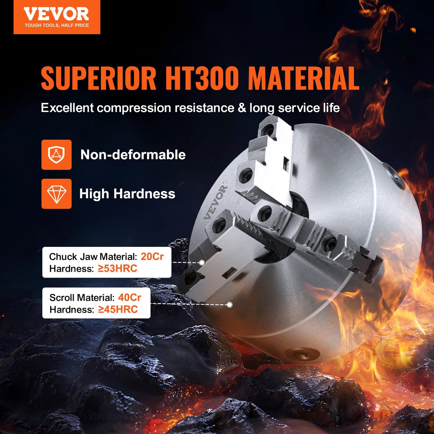 3-Jaw Lathe Chuck, 10'', Self-Centering Lathe Chuck, 0.24-9.84 in/6-250 mm Clamping Range with T-key Fixing Screws Hexagon Wrench, for Lathe 3D Printer Machining Center Milling Drilling Machine