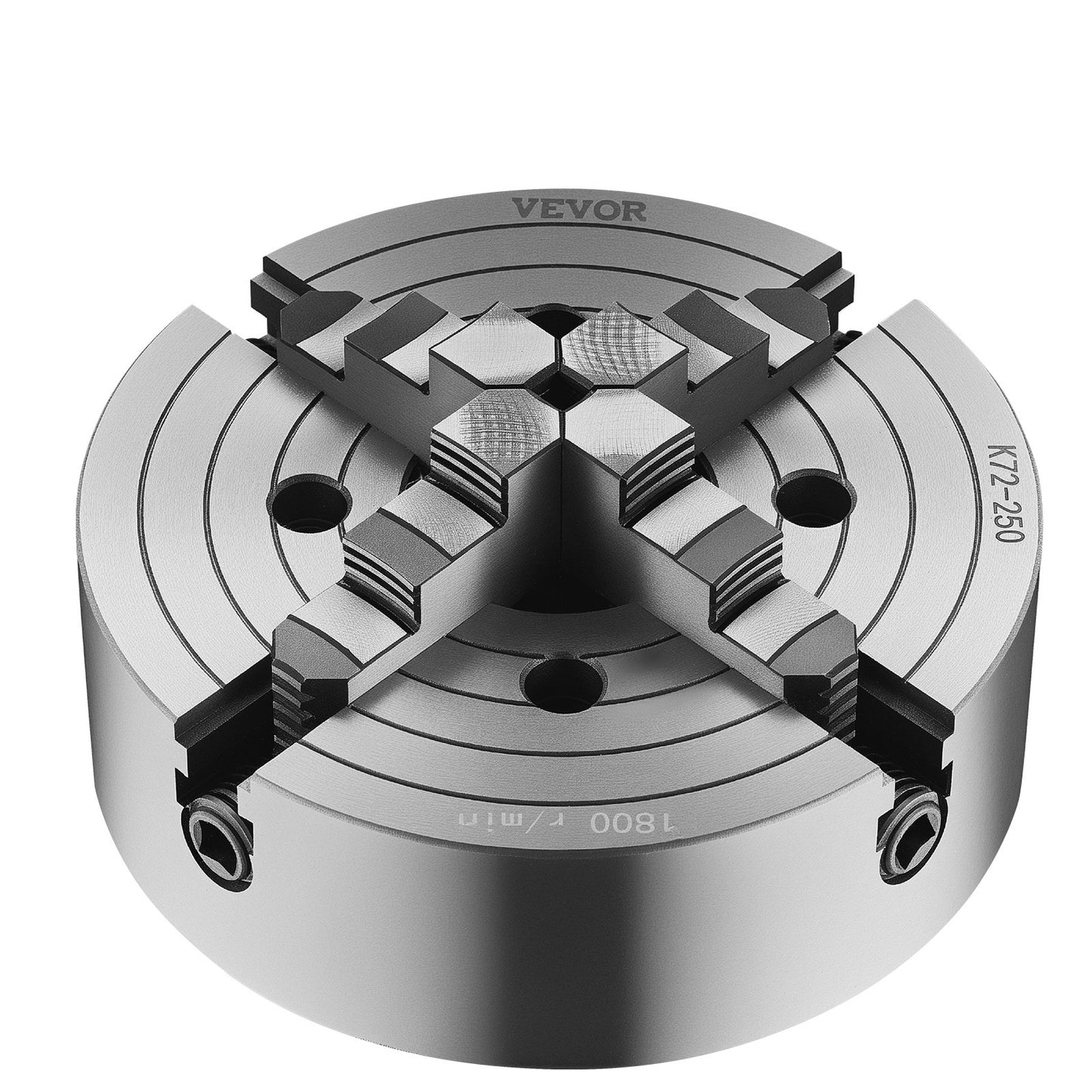 4-Backen-Drehfutter, 250 mm (10 Zoll), Drehfutter, Spannbereich 15–250 mm (0,6–9,84 Zoll) mit T-Keil-Befestigungsschrauben, wendbare Backen, Material: Gusseisen HT300, Innen- und Außenaufnahme für Holz- und Metalldrehmaschinen