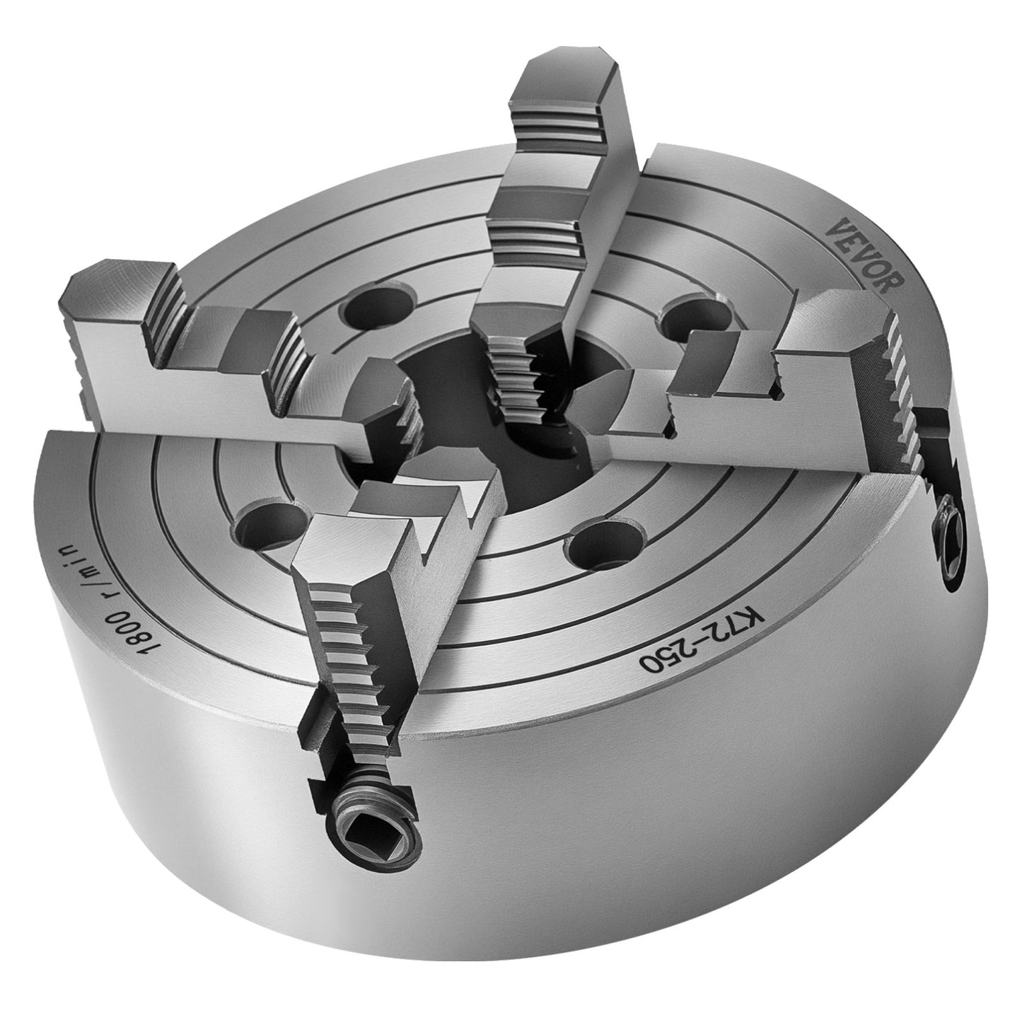 4-Backen-Drehfutter, 250 mm (10 Zoll), Drehfutter, Spannbereich 15–250 mm (0,6–9,84 Zoll) mit T-Keil-Befestigungsschrauben, wendbare Backen, Material: Gusseisen HT300, Innen- und Außenaufnahme für Holz- und Metalldrehmaschinen