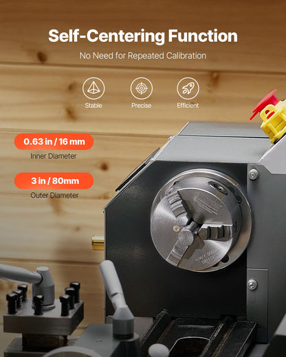 3-Backen-Drehbankfutter, 80 mm (3 Zoll), selbstzentrierend, Spannbereich 2–63 mm (0,08–2,48 Zoll) mit T-Keil-Befestigungsschrauben, wendbare Backen, Werkstoff HT300, Innen- und Außenaufnahme für Holz- und Metalldrehmaschinen