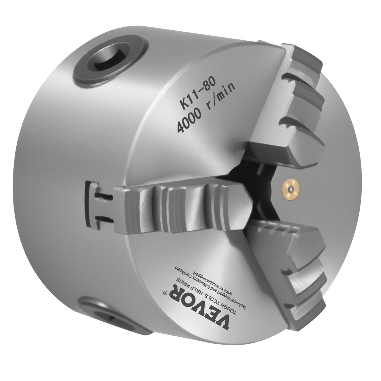 3-Backen-Drehbankfutter, 80 mm (3 Zoll), selbstzentrierend, Spannbereich 2–63 mm (0,08–2,48 Zoll) mit T-Keil-Befestigungsschrauben, wendbare Backen, Werkstoff HT300, Innen- und Außenaufnahme für Holz- und Metalldrehmaschinen