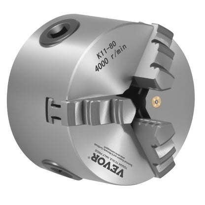 3-Backen-Drehbankfutter, 80 mm (3 Zoll), selbstzentrierend, Spannbereich 2–63 mm (0,08–2,48 Zoll) mit T-Keil-Befestigungsschrauben, wendbare Backen, Werkstoff HT300, Innen- und Außenaufnahme für Holz- und Metalldrehmaschinen