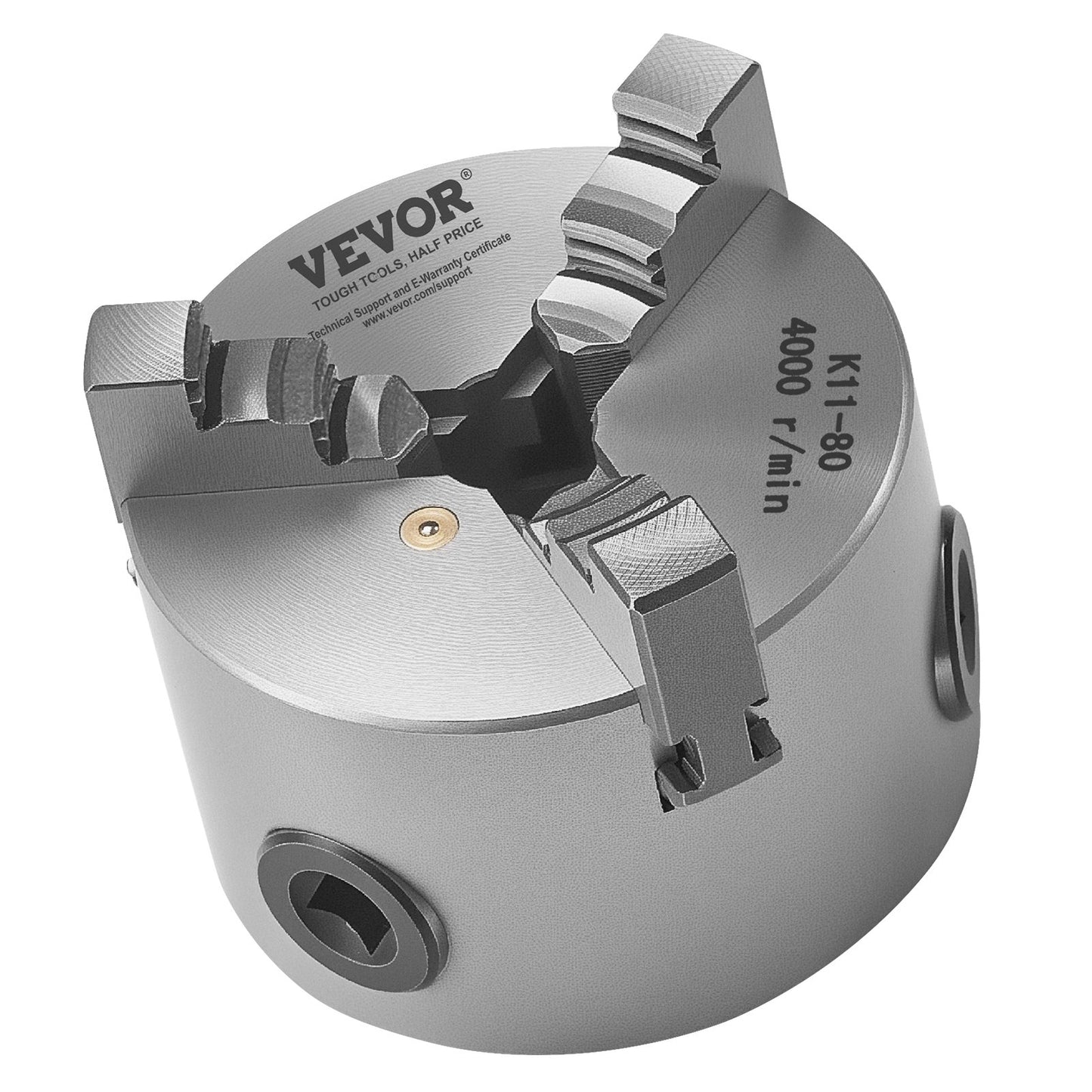 3-Backen-Drehbankfutter, 80 mm (3 Zoll), selbstzentrierend, Spannbereich 2–63 mm (0,08–2,48 Zoll) mit T-Keil-Befestigungsschrauben, wendbare Backen, Werkstoff HT300, Innen- und Außenaufnahme für Holz- und Metalldrehmaschinen