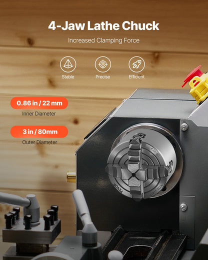 4-Backen-Drehbankfutter, 80 mm (3 Zoll), 4-Backen-Futter, Spannbereich 5–80 mm (0,1–3,15 Zoll) mit T-Keil-Befestigungsschrauben, wendbare Backen, Werkstoff HT300, Innen- und Außenaufnahme für Holz- und Metalldrehmaschinen