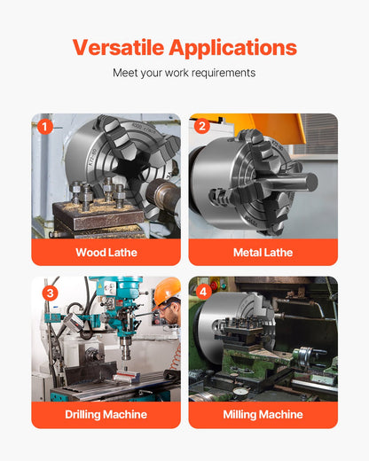4-Backen-Drehbankfutter, 80 mm (3 Zoll), 4-Backen-Futter, Spannbereich 5–80 mm (0,1–3,15 Zoll) mit T-Keil-Befestigungsschrauben, wendbare Backen, Werkstoff HT300, Innen- und Außenaufnahme für Holz- und Metalldrehmaschinen