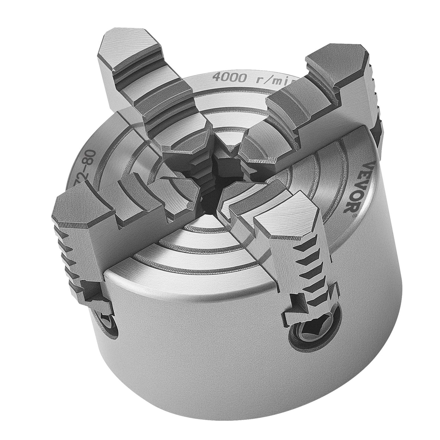 4-Backen-Drehbankfutter, 80 mm (3 Zoll), 4-Backen-Futter, Spannbereich 5–80 mm (0,1–3,15 Zoll) mit T-Keil-Befestigungsschrauben, wendbare Backen, Werkstoff HT300, Innen- und Außenaufnahme für Holz- und Metalldrehmaschinen