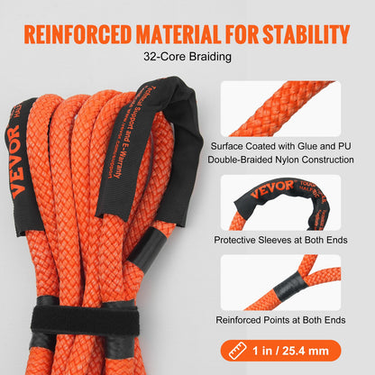 1" (2.54 cm) x 20'/6.1 m Kinetic Recovery Tow Rope 38,000 lbs/17,237.5 kg, Heavy-Duty Off Road Snatch Strap, Extreme Duty 30% Elasticity Energy Snatch Strap for Jeep Car Truck ATV UTV SUV Tractor